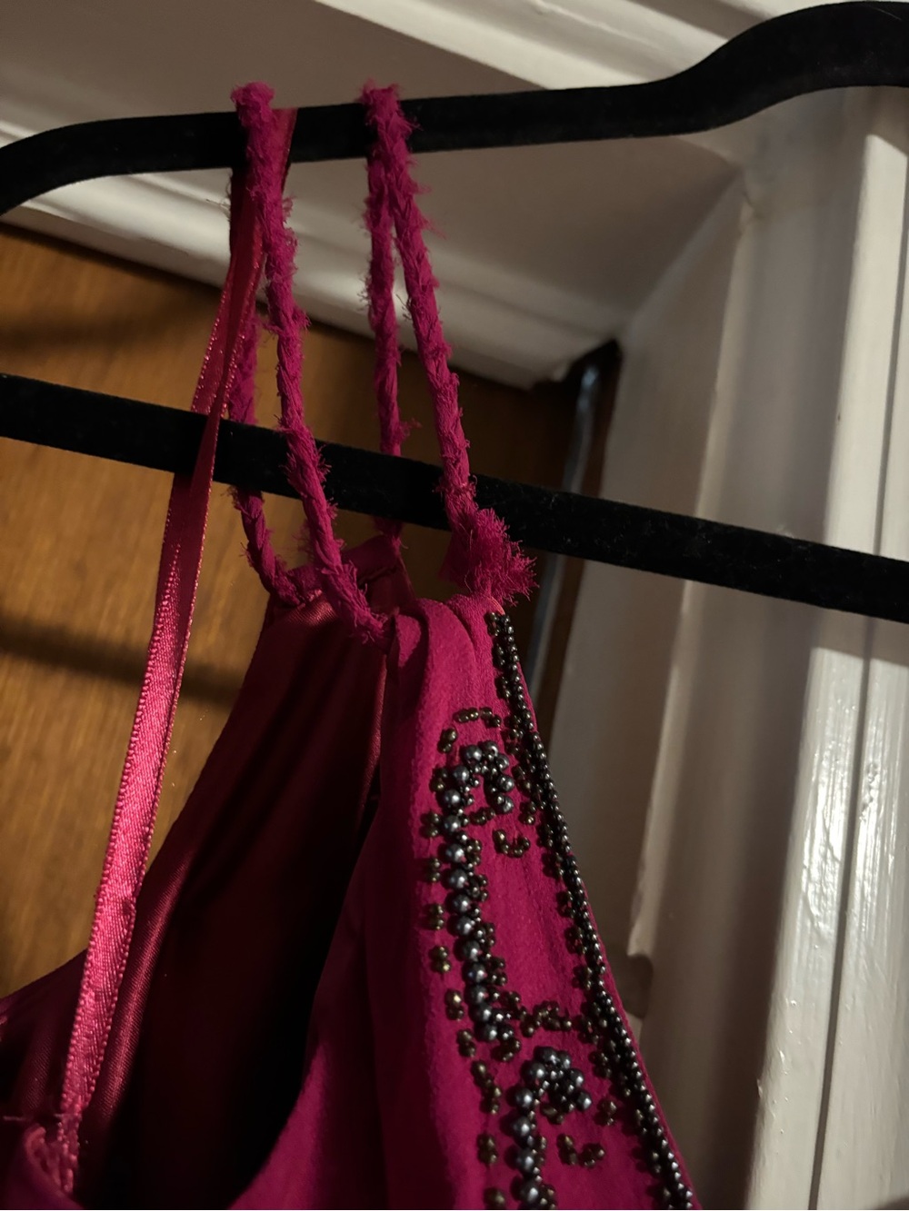 Vintage 1990s Sue Wong Nocturne Magenta Beaded High-Low Spaghetti-Strap Dress - Picture 6 of 9